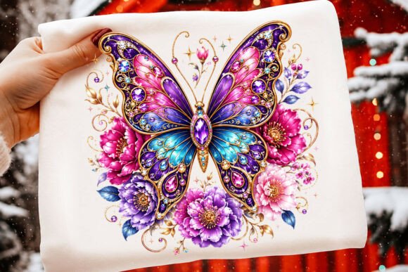 Ornate Jeweled Butterfly & Flower PNG: A Digital Design Asset for Creative Projects