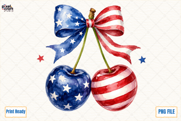Patriotic Cherries Coquette Bow PNG: A Sweet Summer Statement