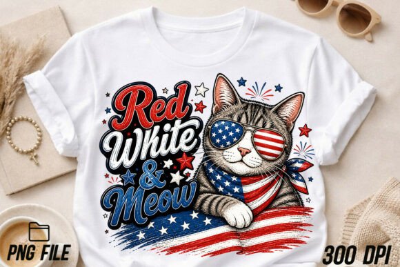Patriotic Red White & Meow: A Modern Graphic for 4th of July
